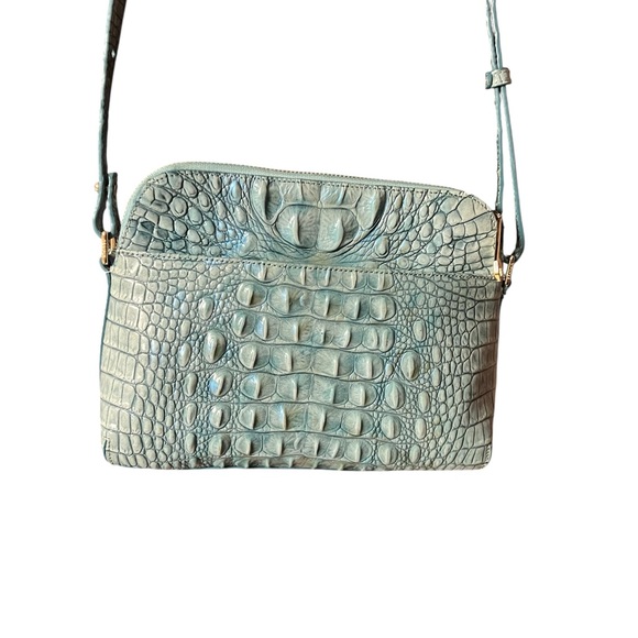 Brahmin Teal Duxbury Crocodile-Embossed Shoulder Bag w/ gold hardware. - Picture 6 of 11